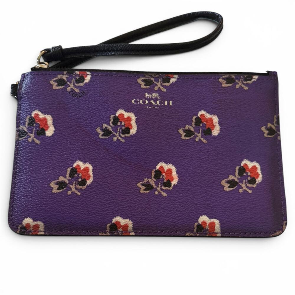 Coach Purple Floral Bramble Rose Wristlet Wallet